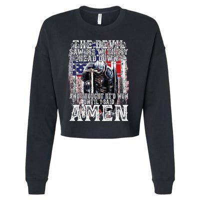 The Devil Saw Me With My Head Down Thought HeD Won On Back Cropped Pullover Crew