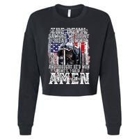 The Devil Saw Me With My Head Down Thought HeD Won On Back Cropped Pullover Crew