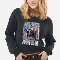 The Devil Saw Me With My Head Down Thought HeD Won On Back Cropped Pullover Crew