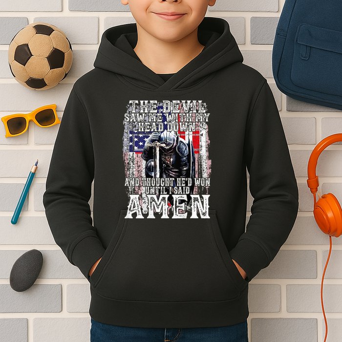 The Devil Saw Me With My Head Down Thought HeD Won On Back Kids Hoodie