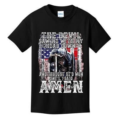 The Devil Saw Me With My Head Down Thought HeD Won On Back Kids T-Shirt