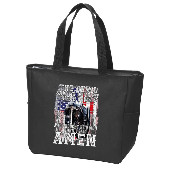 The Devil Saw Me With My Head Down Thought HeD Won On Back Zip Tote Bag