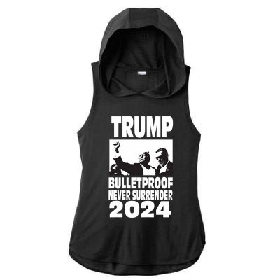 Teflon Don Trump 2024 Bulletproof Never Surrender Legend Ladies PosiCharge Tri-Blend Wicking Draft Hoodie Tank