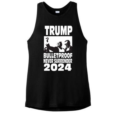 Teflon Don Trump 2024 Bulletproof Never Surrender Legend Ladies PosiCharge Tri-Blend Wicking Tank