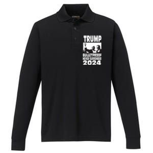 Teflon Don Trump 2024 Bulletproof Never Surrender Legend Performance Long Sleeve Polo