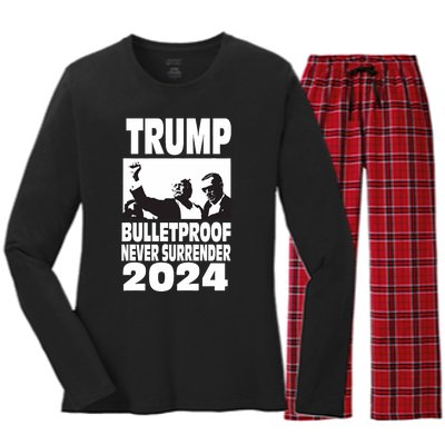 Teflon Don Trump 2024 Bulletproof Never Surrender Legend Women's Long Sleeve Flannel Pajama Set 