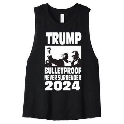 Teflon Don Trump 2024 Bulletproof Never Surrender Legend Women's Racerback Cropped Tank