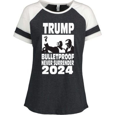 Teflon Don Trump 2024 Bulletproof Never Surrender Legend Enza Ladies Jersey Colorblock Tee