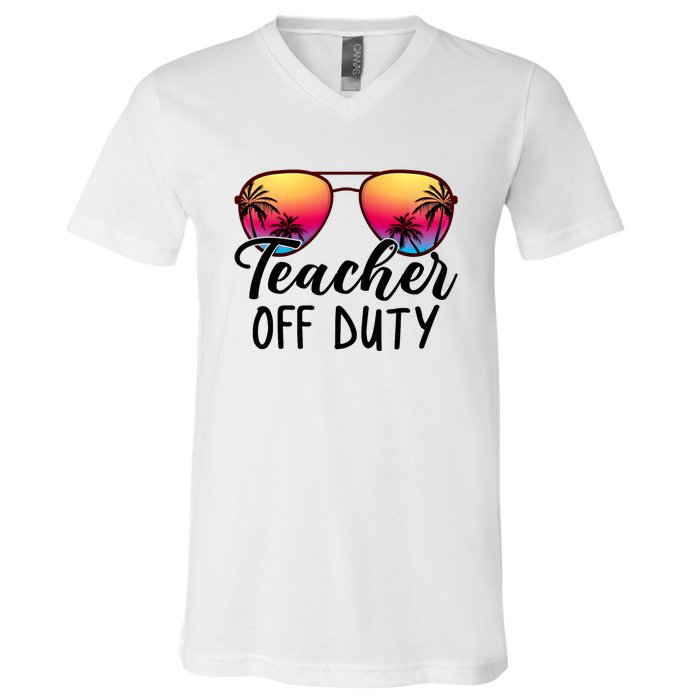 Tie Dye Teacher Off Duty Last Day Of School Teacher Summer V-Neck T-Shirt