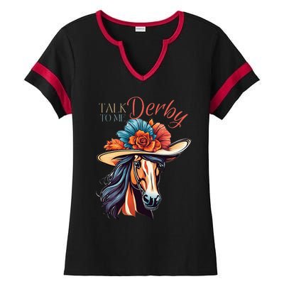 Talk Derby To Me Horse Racing Lover On Derby Day Ladies Halftime Notch Neck Tee