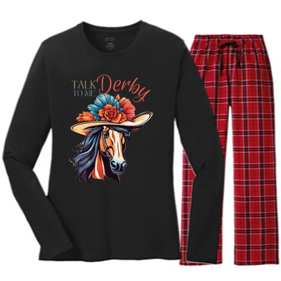 Talk Derby To Me Horse Racing Lover On Derby Day Women's Long Sleeve Flannel Pajama Set 