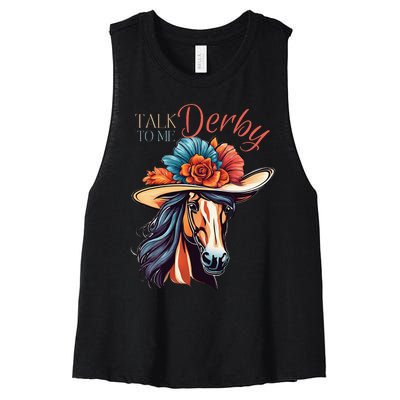 Talk Derby To Me Horse Racing Lover On Derby Day Women's Racerback Cropped Tank