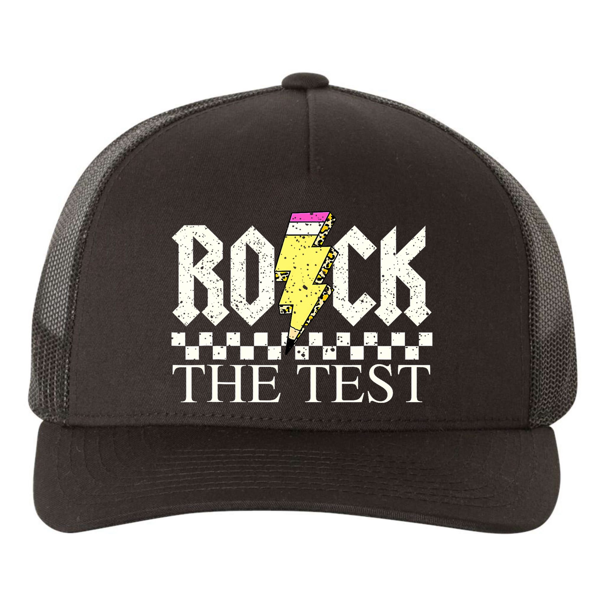 Testing Day Teacher Student Motivational Rock The Test  Yupoong Adult 5-Panel Trucker Hat