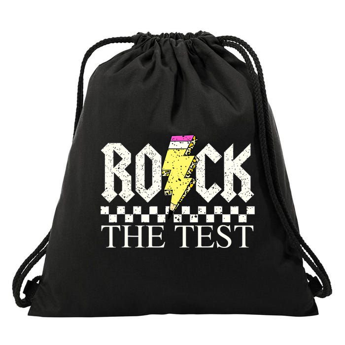 Testing Day Teacher Student Motivational Rock The Test  Drawstring Bag