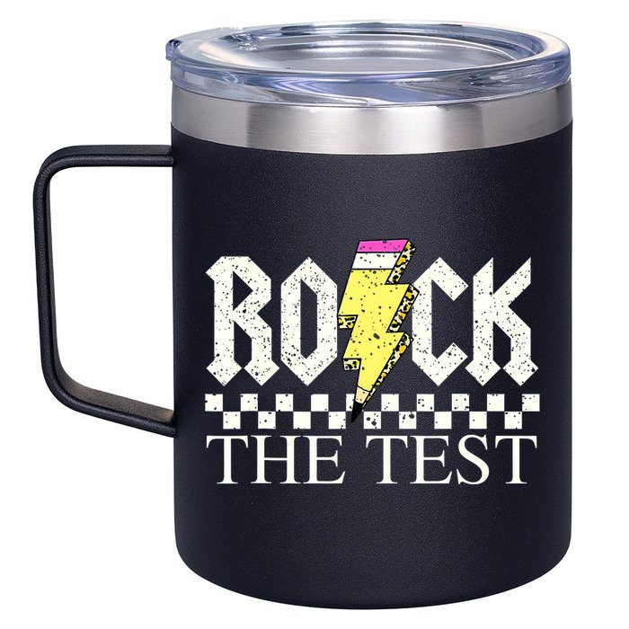 Testing Day Teacher Student Motivational Rock The Test  12oz Stainless Steel Coffee Mug