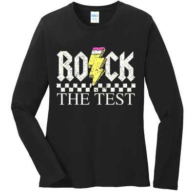Testing Day Teacher Student Motivational Rock The Test  Ladies Long Sleeve Shirt