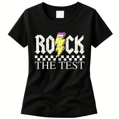 Testing Day Teacher Student Motivational Rock The Test  Womens T-Shirt