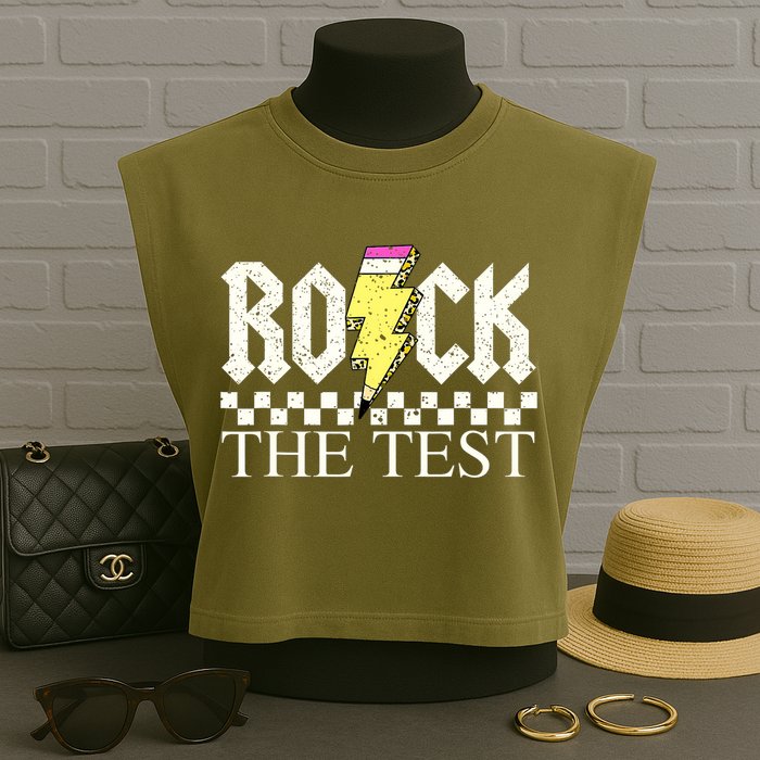 Testing Day Teacher Student Motivational Rock The Test  Garment-Dyed Women's Muscle Tee