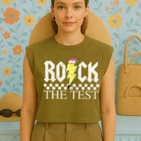 Testing Day Teacher Student Motivational Rock The Test  Garment-Dyed Women's Muscle Tee