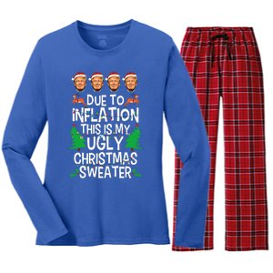 Trump Due To Inflation Ugly Christmas Sweaters Women's Long Sleeve Flannel Pajama Set 