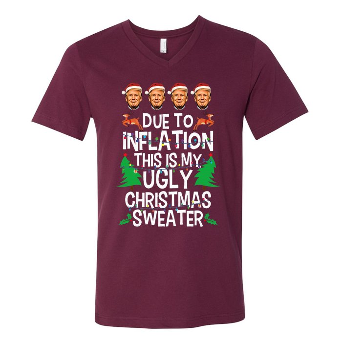 Trump Due To Inflation Ugly Christmas V-Neck T-Shirt