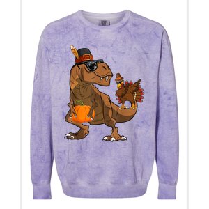 Thanksgiving Dabbing Turkey T Rex Dinosaur CostumeShirts Boys Colorblast Crewneck Sweatshirt