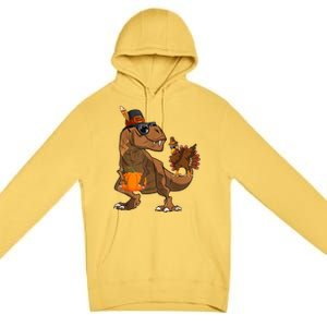 Thanksgiving Dabbing Turkey T Rex Dinosaur CostumeShirts Boys Premium Pullover Hoodie