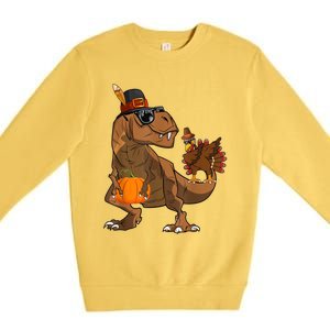 Thanksgiving Dabbing Turkey T Rex Dinosaur CostumeShirts Boys Premium Crewneck Sweatshirt