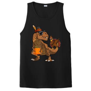 Thanksgiving Dabbing Turkey T Rex Dinosaur CostumeShirts Boys PosiCharge Competitor Tank