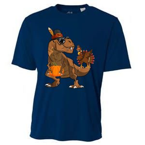 Thanksgiving Dabbing Turkey T Rex Dinosaur CostumeShirts Boys Cooling Performance Crew T-Shirt