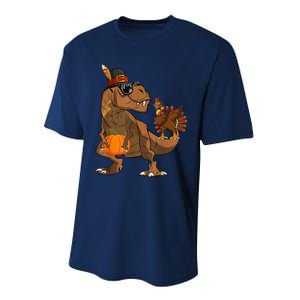 Thanksgiving Dabbing Turkey T Rex Dinosaur CostumeShirts Boys Performance Sprint T-Shirt