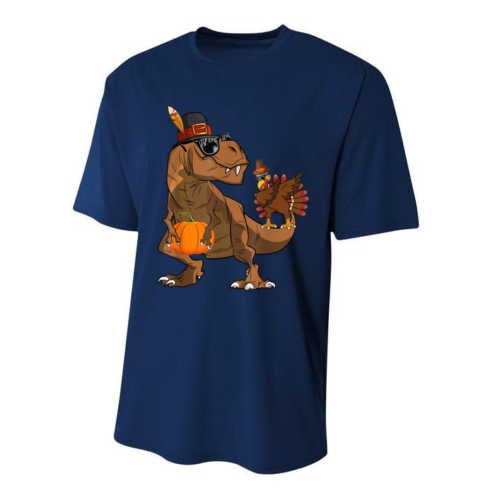 Thanksgiving Dabbing Turkey T Rex Dinosaur CostumeShirts Boys Performance Sprint T-Shirt