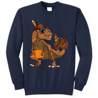 Thanksgiving Dabbing Turkey T Rex Dinosaur CostumeShirts Boys Tall Sweatshirt