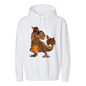 Thanksgiving Dabbing Turkey T Rex Dinosaur CostumeShirts Boys Garment-Dyed Fleece Hoodie