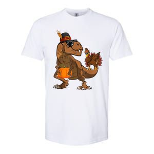 Thanksgiving Dabbing Turkey T Rex Dinosaur CostumeShirts Boys Softstyle CVC T-Shirt