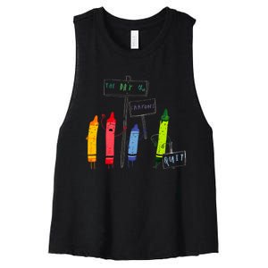 The Day The Crayons Quit Birthday Decorations Funny Women's Racerback Cropped Tank