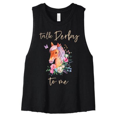 Talk Derby To Me Horse Racing Fan Women's Racerback Cropped Tank