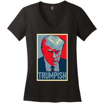 TRUMPISH DONALD TRUMP MUG SHOT Obama Hope Meme Parody Women's V-Neck T-Shirt