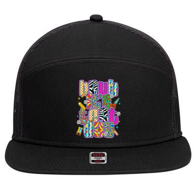 Test Day Teacher Motivation Rock The Test Bruh Its Test Day 7 Panel Mesh Trucker Snapback Hat