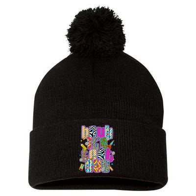 Test Day Teacher Motivation Rock The Test Bruh Its Test Day Pom Pom 12in Knit Beanie