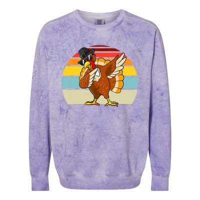 Turkey Day Thanksgiving Dabbing Pilgrim Vintage Retro Colorblast Crewneck Sweatshirt