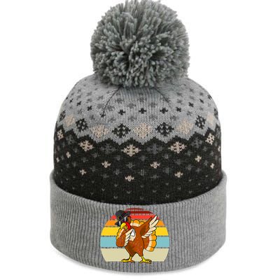 Turkey Day Thanksgiving Dabbing Pilgrim Vintage Retro The Baniff Cuffed Pom Beanie