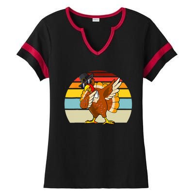 Turkey Day Thanksgiving Dabbing Pilgrim Vintage Retro Ladies Halftime Notch Neck Tee