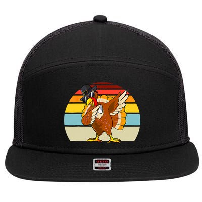 Turkey Day Thanksgiving Dabbing Pilgrim Vintage Retro 7 Panel Mesh Trucker Snapback Hat