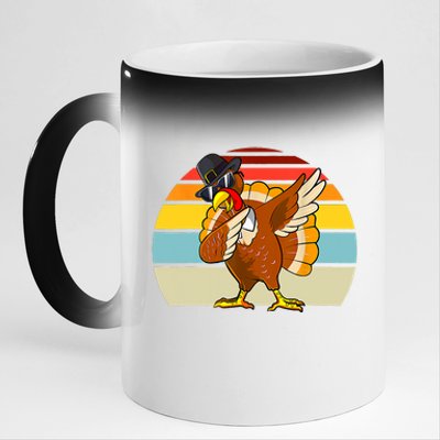 Turkey Day Thanksgiving Dabbing Pilgrim Vintage Retro 11oz Black Color Changing Mug