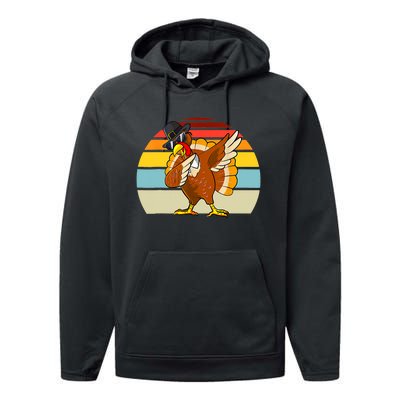 Turkey Day Thanksgiving Dabbing Pilgrim Vintage Retro Performance Fleece Hoodie