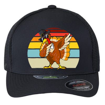 Turkey Day Thanksgiving Dabbing Pilgrim Vintage Retro Flexfit Unipanel Trucker Cap