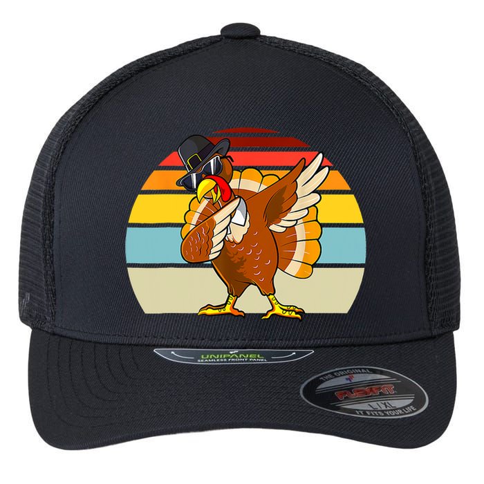 Turkey Day Thanksgiving Dabbing Pilgrim Vintage Retro Flexfit Unipanel Trucker Cap