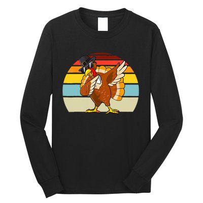 Turkey Day Thanksgiving Dabbing Pilgrim Vintage Retro Long Sleeve Shirt