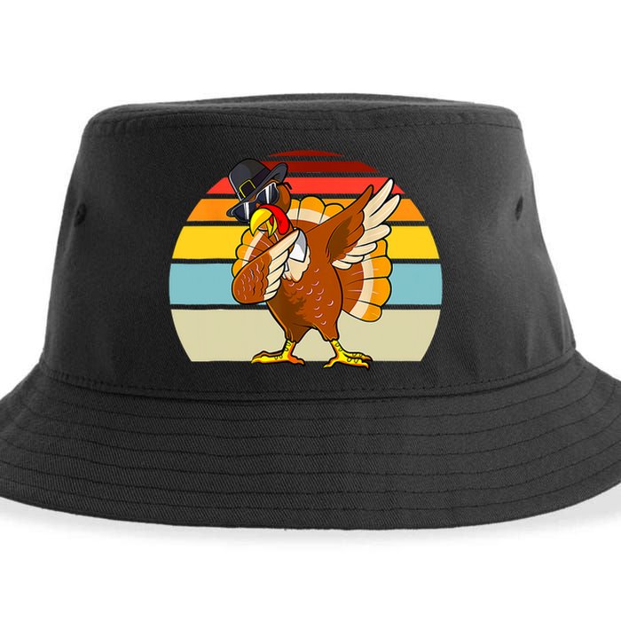 Turkey Day Thanksgiving Dabbing Pilgrim Vintage Retro Sustainable Bucket Hat